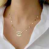 Gold Fringed Evil Eye Necklace
