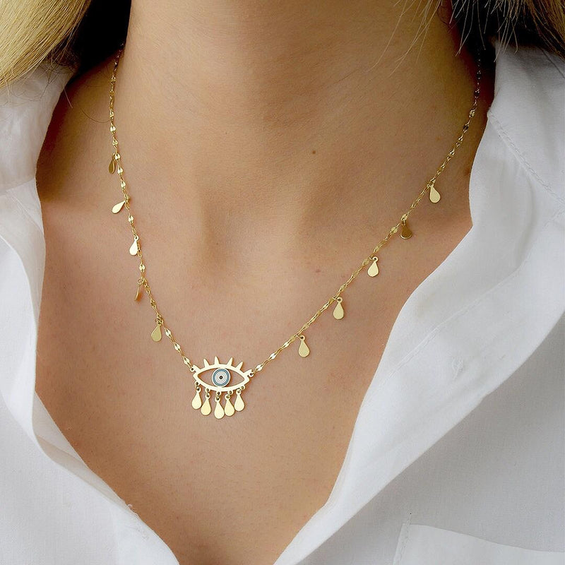 Gold Fringed Evil Eye Necklace