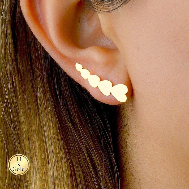 Gold Heart Ear Climber Earrings