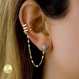 Gold Evil Eye Chain Earring with Diamond