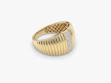 Gold Ribbed Ring with Pavé Lab Grown Diamonds