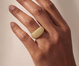 Gold Woven Dome Ring with Lab Grown Diamonds