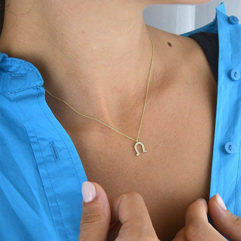 Diamond Horseshoe Necklace in Gold