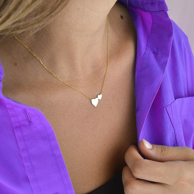 Double Heart Necklace in Gold
