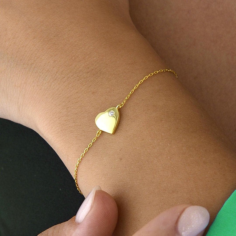 Gold Heart Bracelet with Diamond