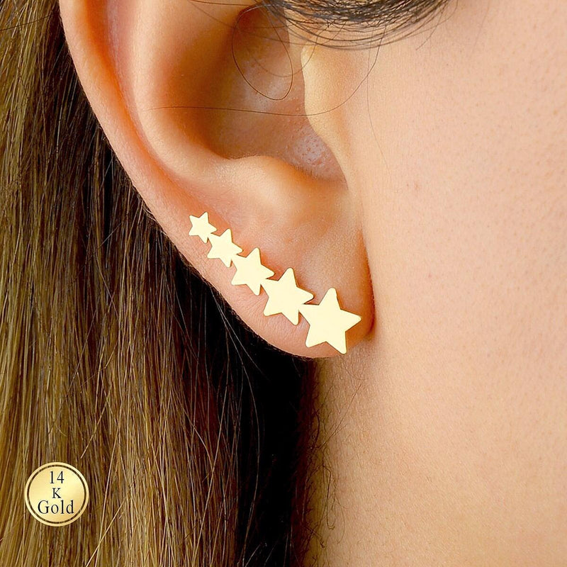 Solid Gold Five Star Climber Earrings