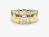 Gold Ribbed Ring with Pavé Lab Grown Diamonds