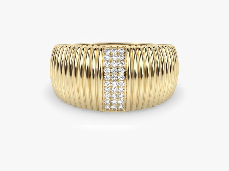 Gold Ribbed Ring with Pavé Lab Grown Diamonds