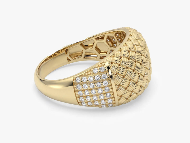 Gold Woven Dome Ring with Lab Grown Diamonds