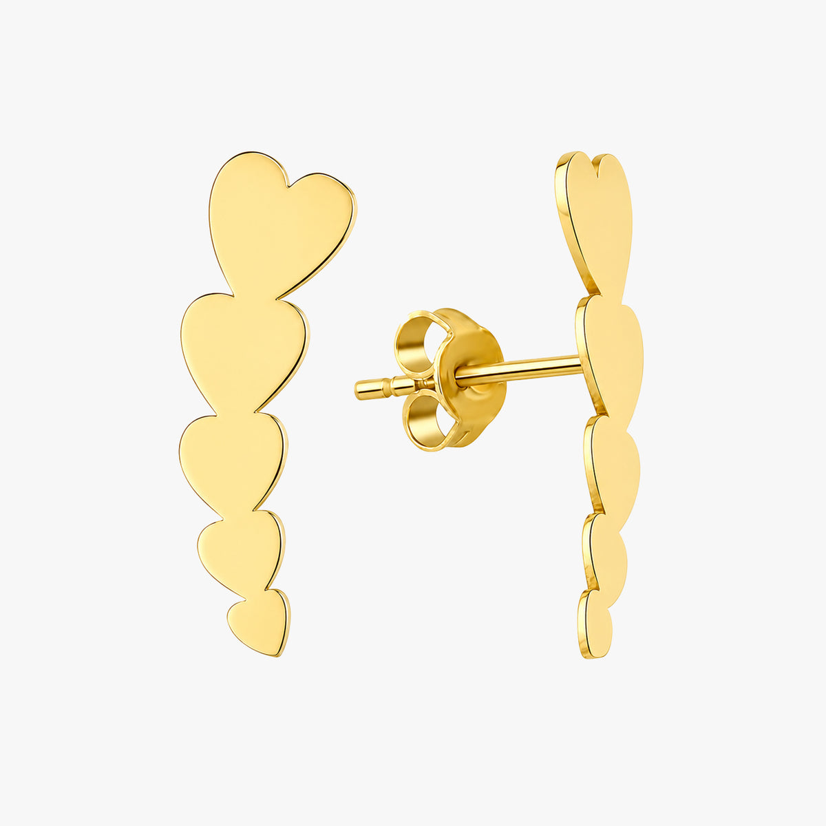 Gold Heart Ear Climber Earrings