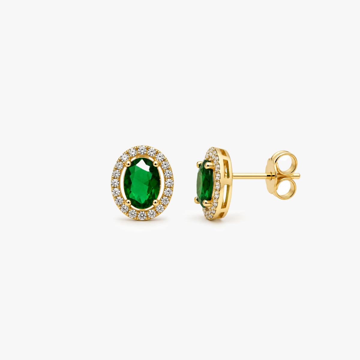 Gold Emerald Stud Earrings