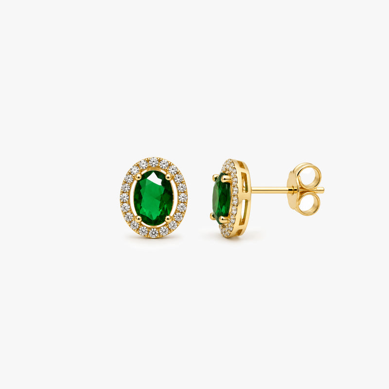 Gold Emerald Stud Earrings