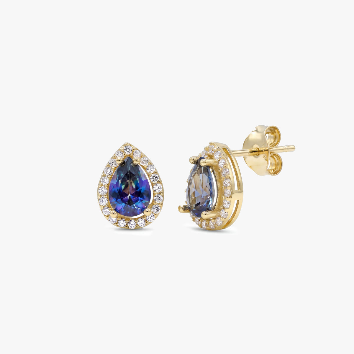 Gold Blue Sapphire Stud Earrings