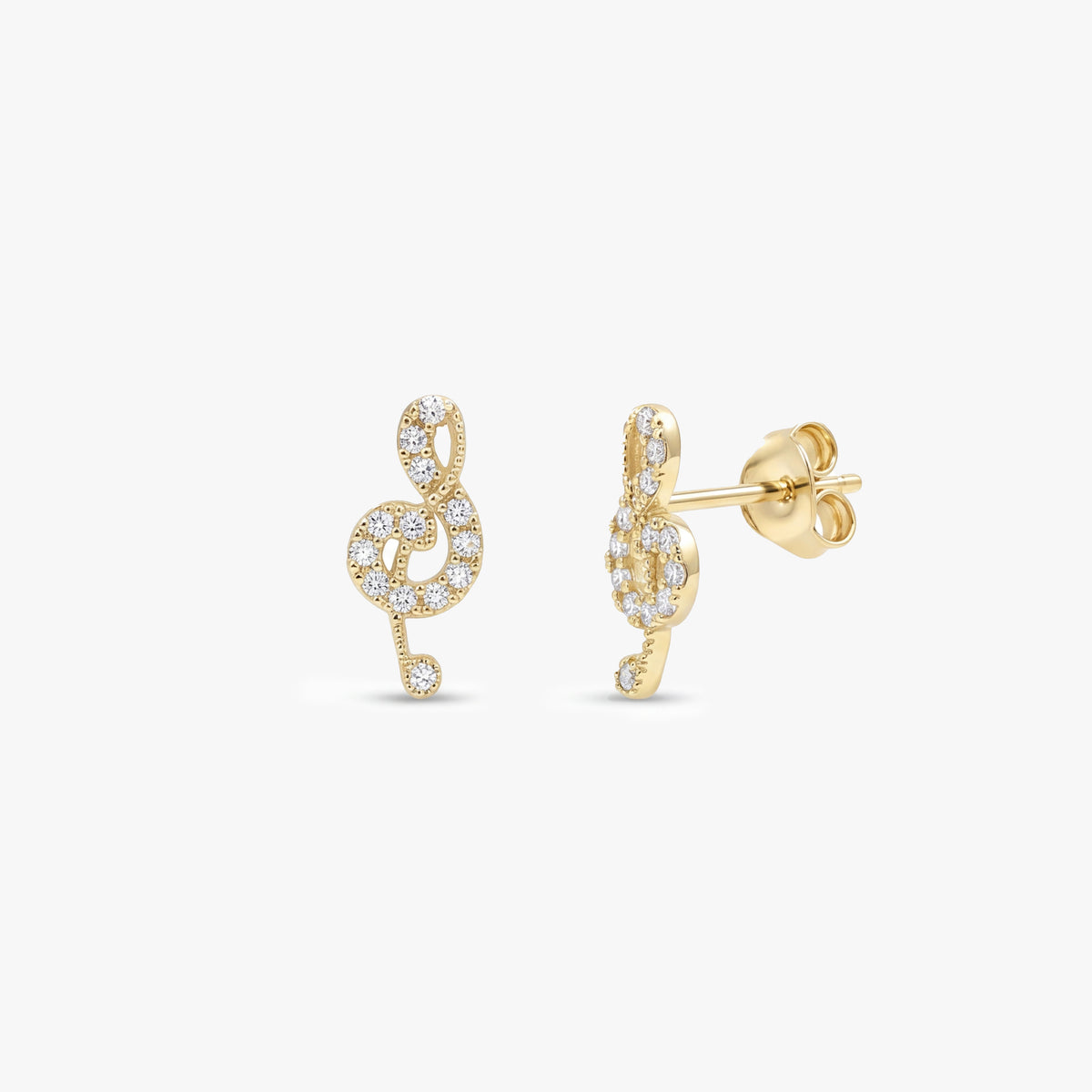 Gold Treble Clef Stud Earrings