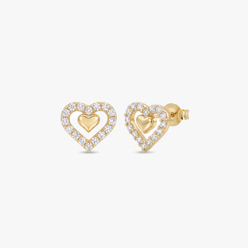 Gold Open Heart Diamond Stud Earrings