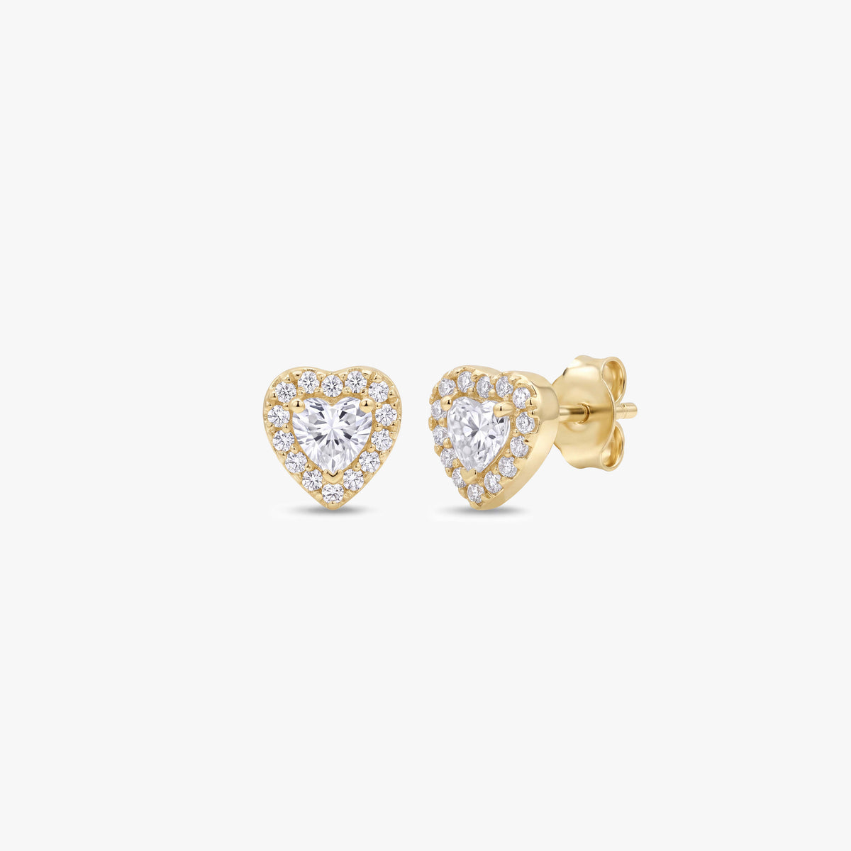 Gold Heart White Sapphire Stud Earrings