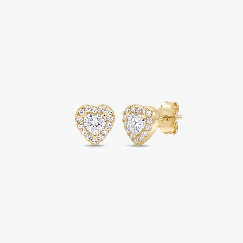 Gold Heart White Sapphire Stud Earrings