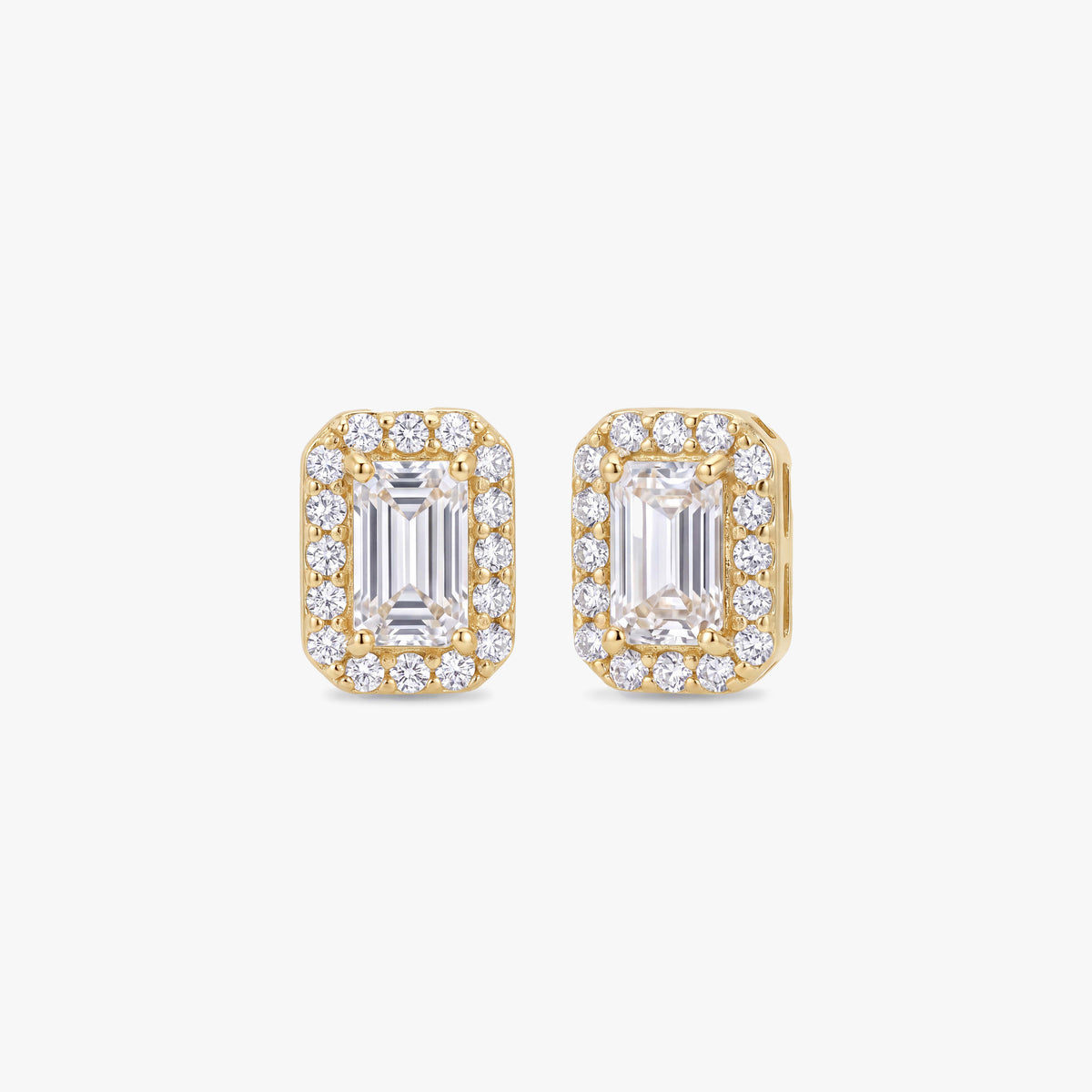 Gold Emerald Cut White Sapphire Stud Earrings