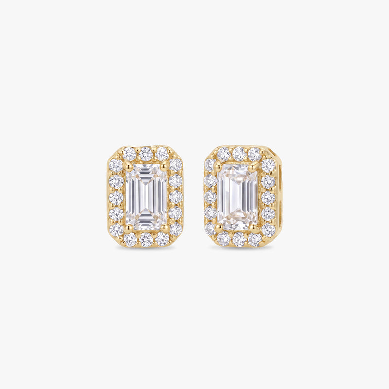 Gold Emerald Cut White Sapphire Stud Earrings
