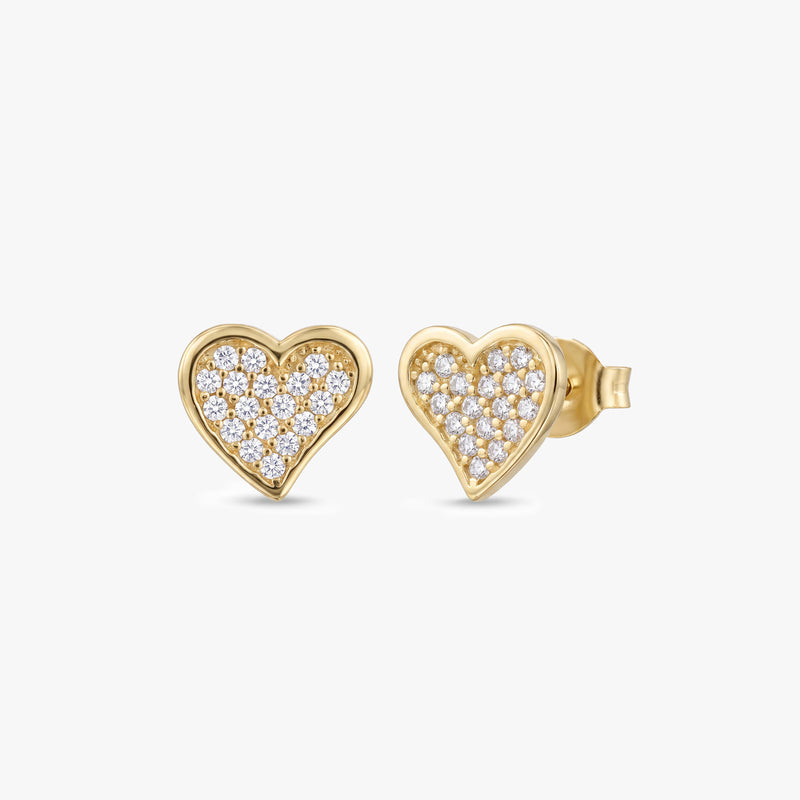 Gold Heart Diamond Stud Earrings