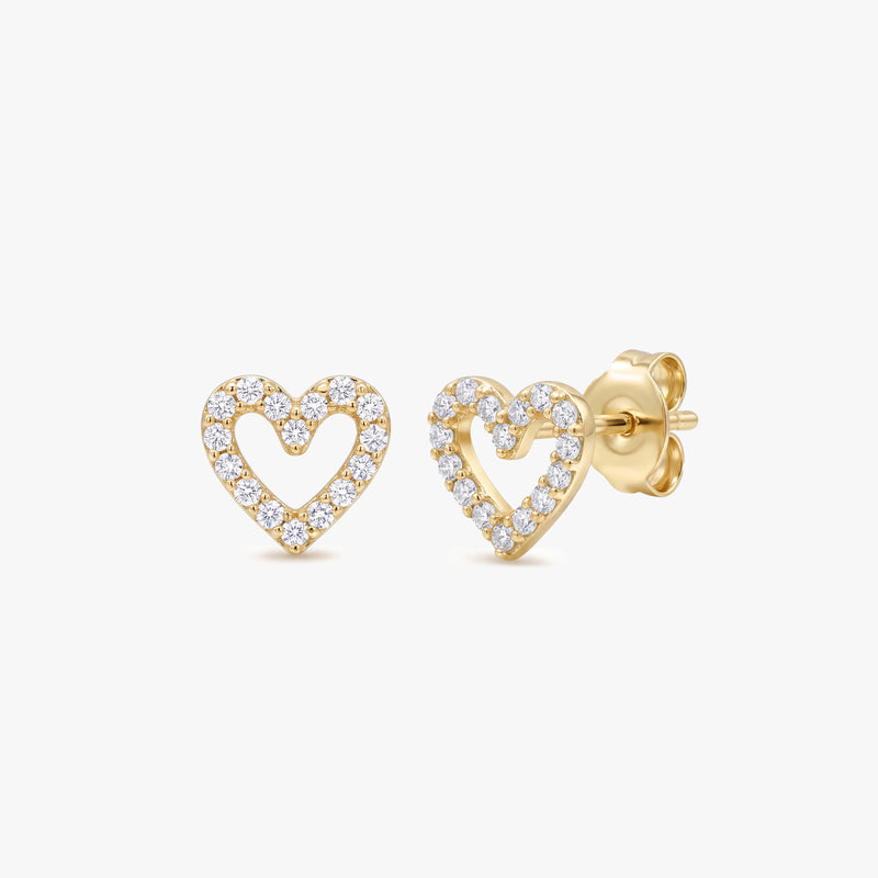 Gold Open Heart Diamond Stud Earrings