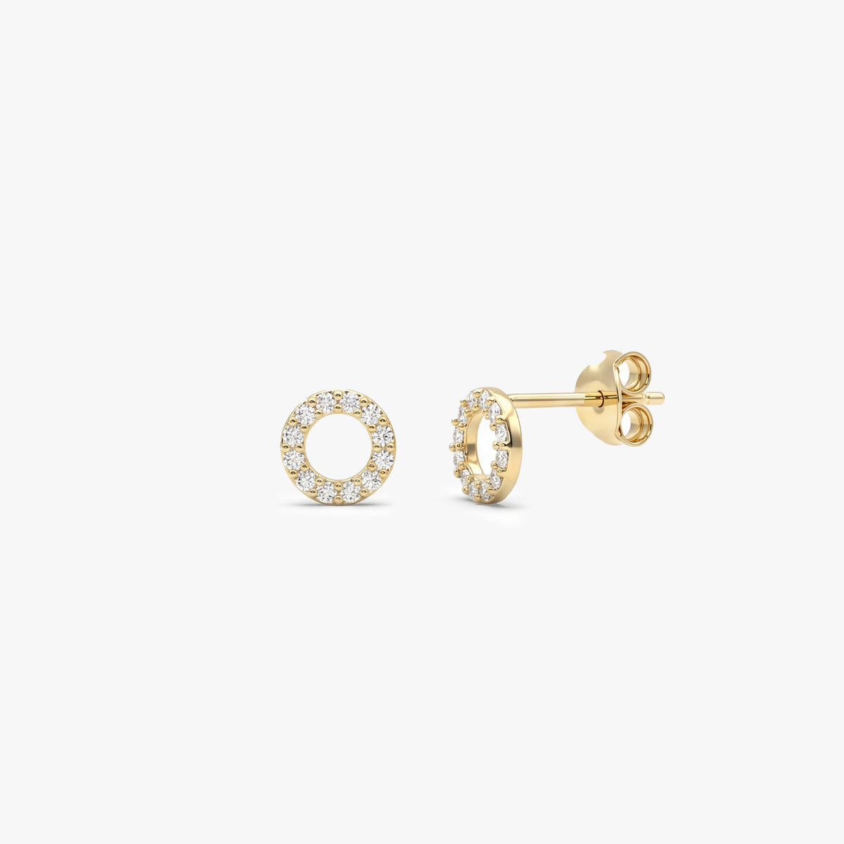 Gold Circle Diamond Stud Earrings