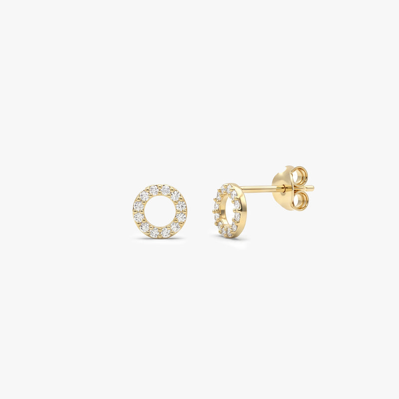 Gold Circle Diamond Stud Earrings