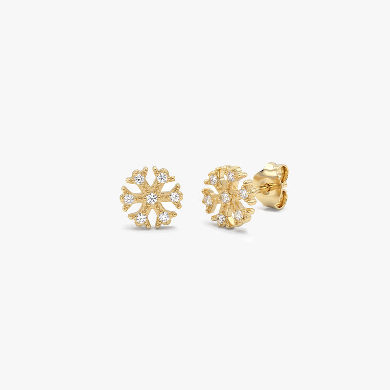 Gold Snowflake Diamond Stud Earrings