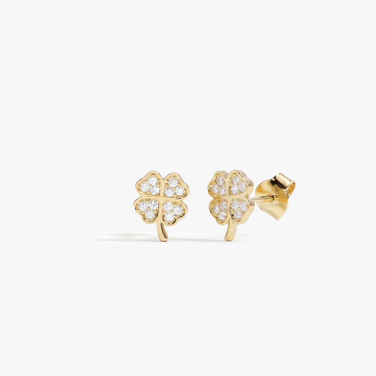 Gold Four Leaf Clover Diamond Stud Earrings