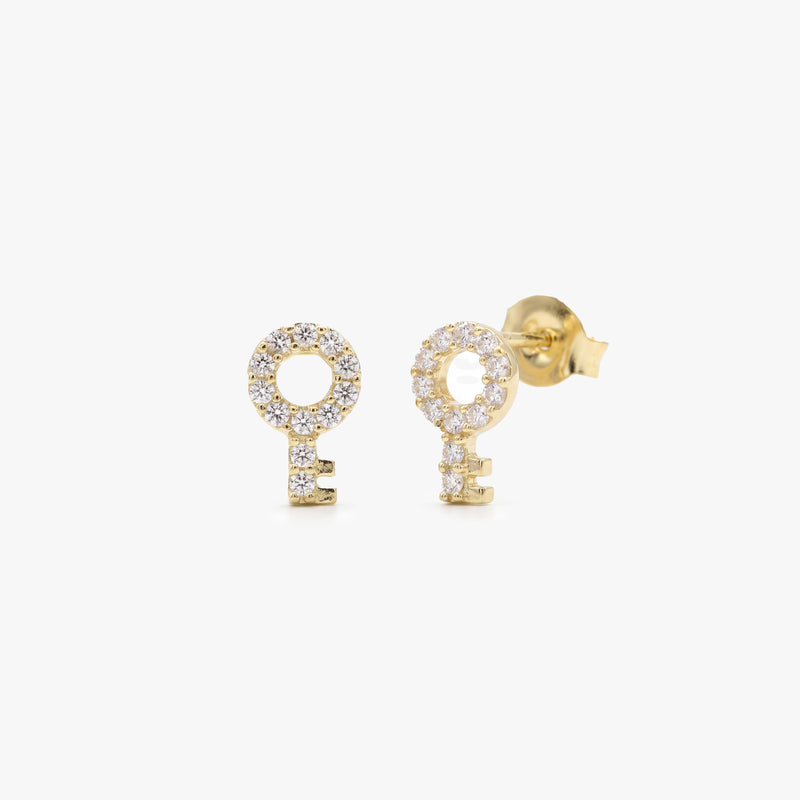 Solid Gold Key Stud Earrings