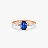 Solid Gold Oval Sapphire Ring with Diamonds