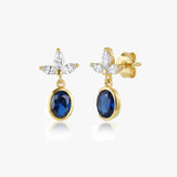 Oval Gemstone Earrings with Marquise cut Accents