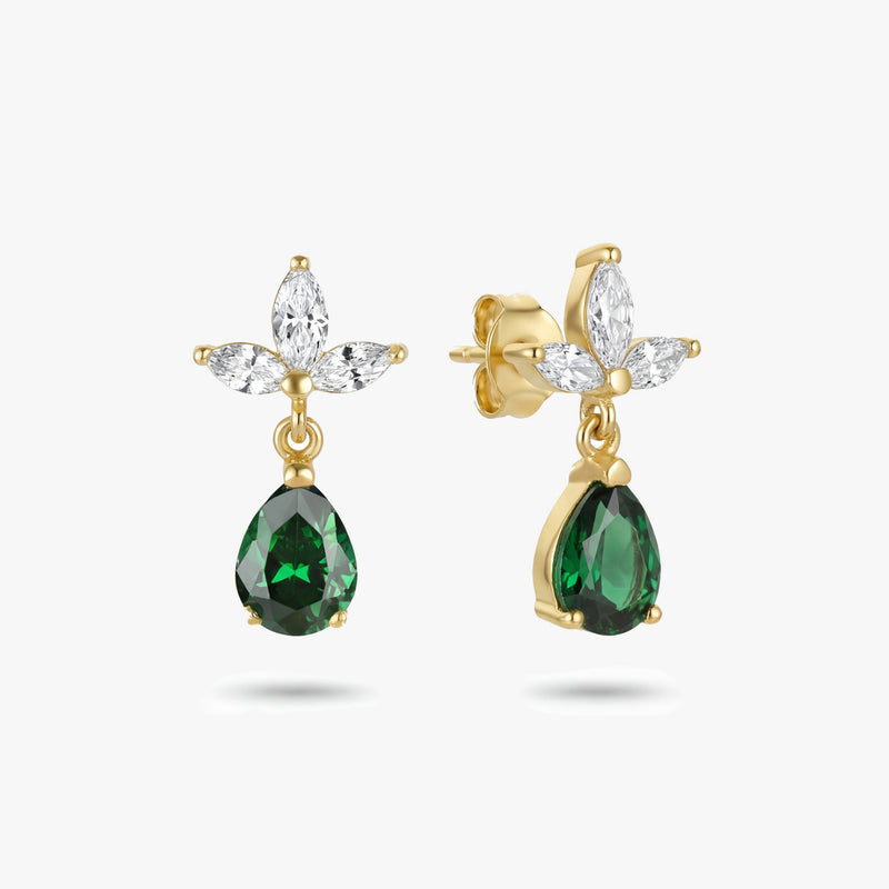 Pear Drop Earrings with White Sapphire Leaf Studs
