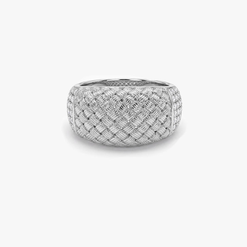 Gold Woven Dome Ring with Lab Grown Diamonds