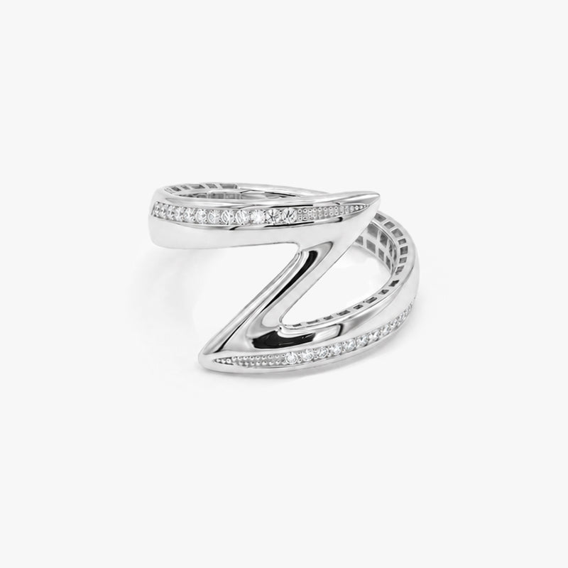 Solid Gold Zig Zag Ring with Diamonds