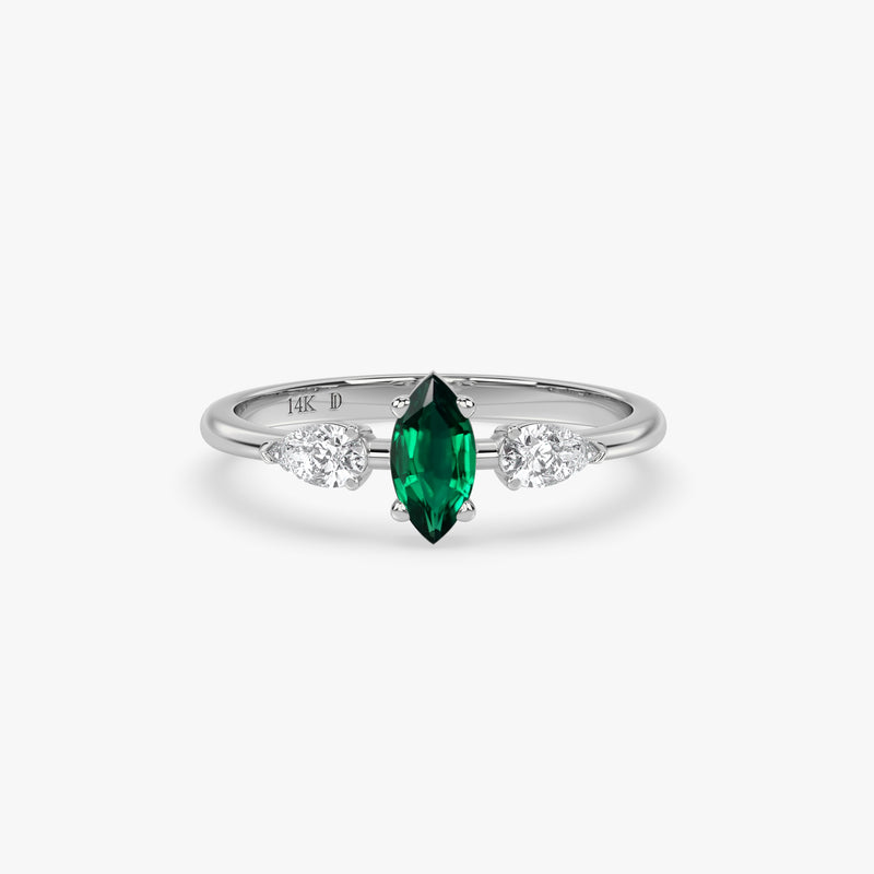 Marquise Emerald Ring in Gold with Diamonds