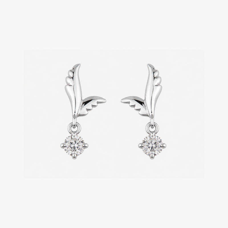Gold Angel Wing Diamond Dangle Earrings