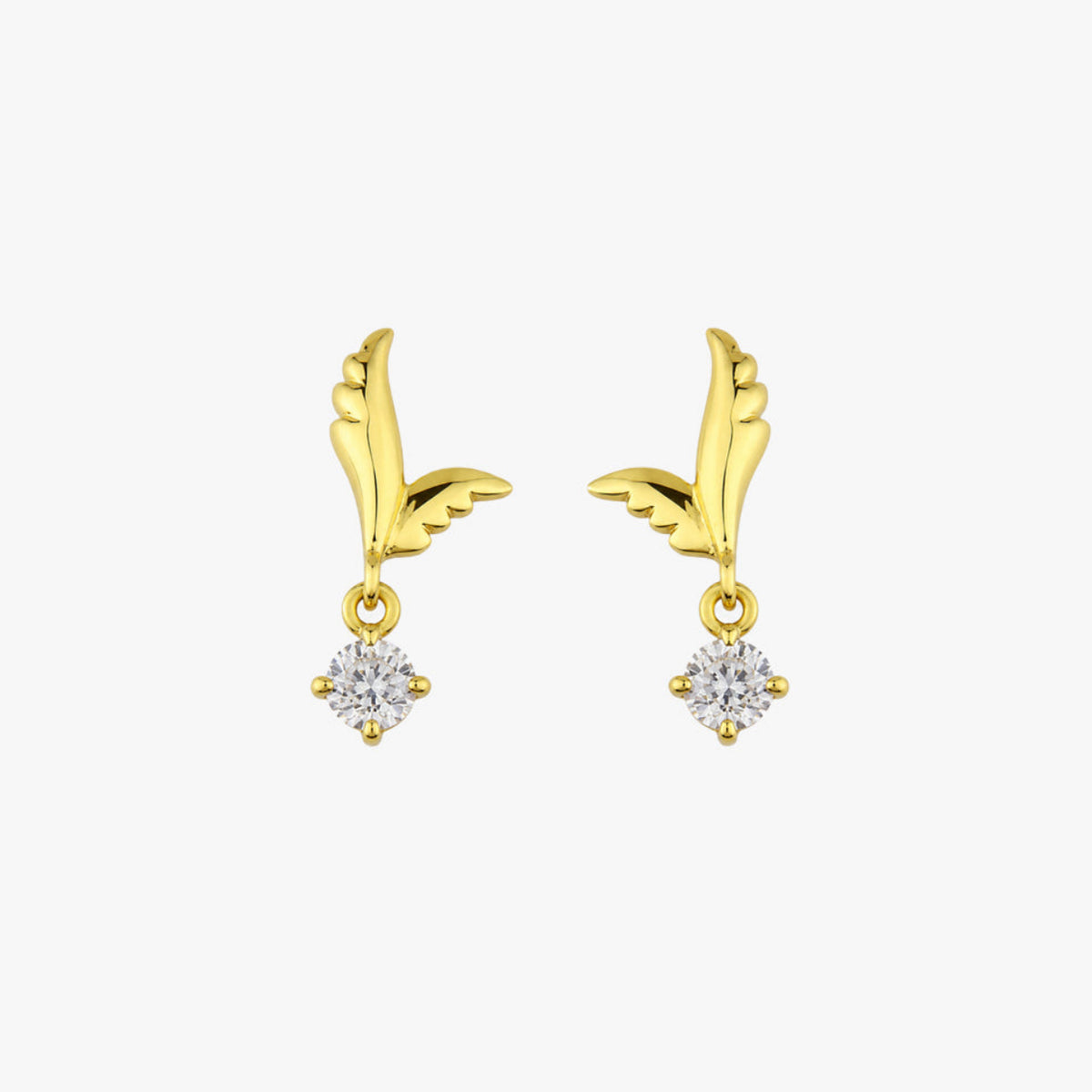 Gold Angel Wing Diamond Dangle Earrings