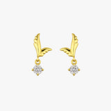 Gold Angel Wing Diamond Dangle Earrings