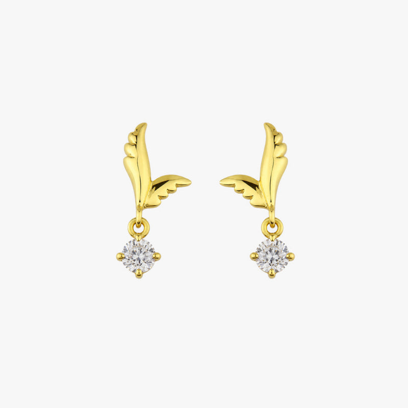Gold Angel Wing Diamond Dangle Earrings