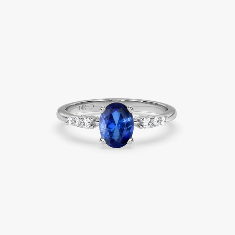 Solid Gold Oval Sapphire Ring with Diamonds