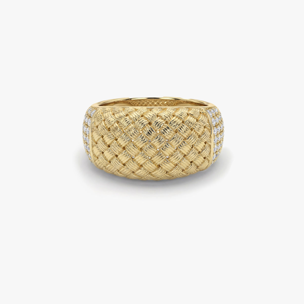 Gold Woven Dome Ring with Lab Grown Diamonds