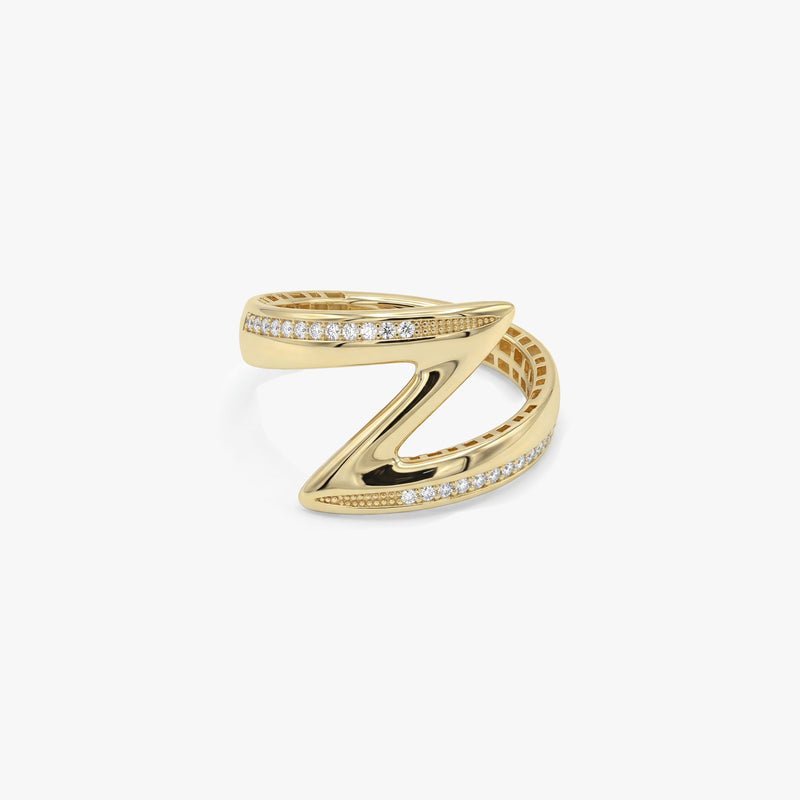 Solid Gold Zig Zag Ring with Diamonds